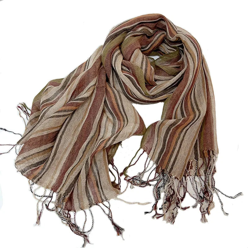 Cotton Linen Blend Stripe Fashion Scarf