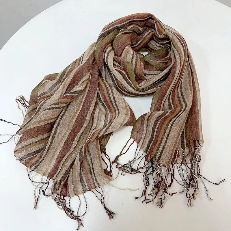 Cotton Linen Blend Stripe Fashion Scarf