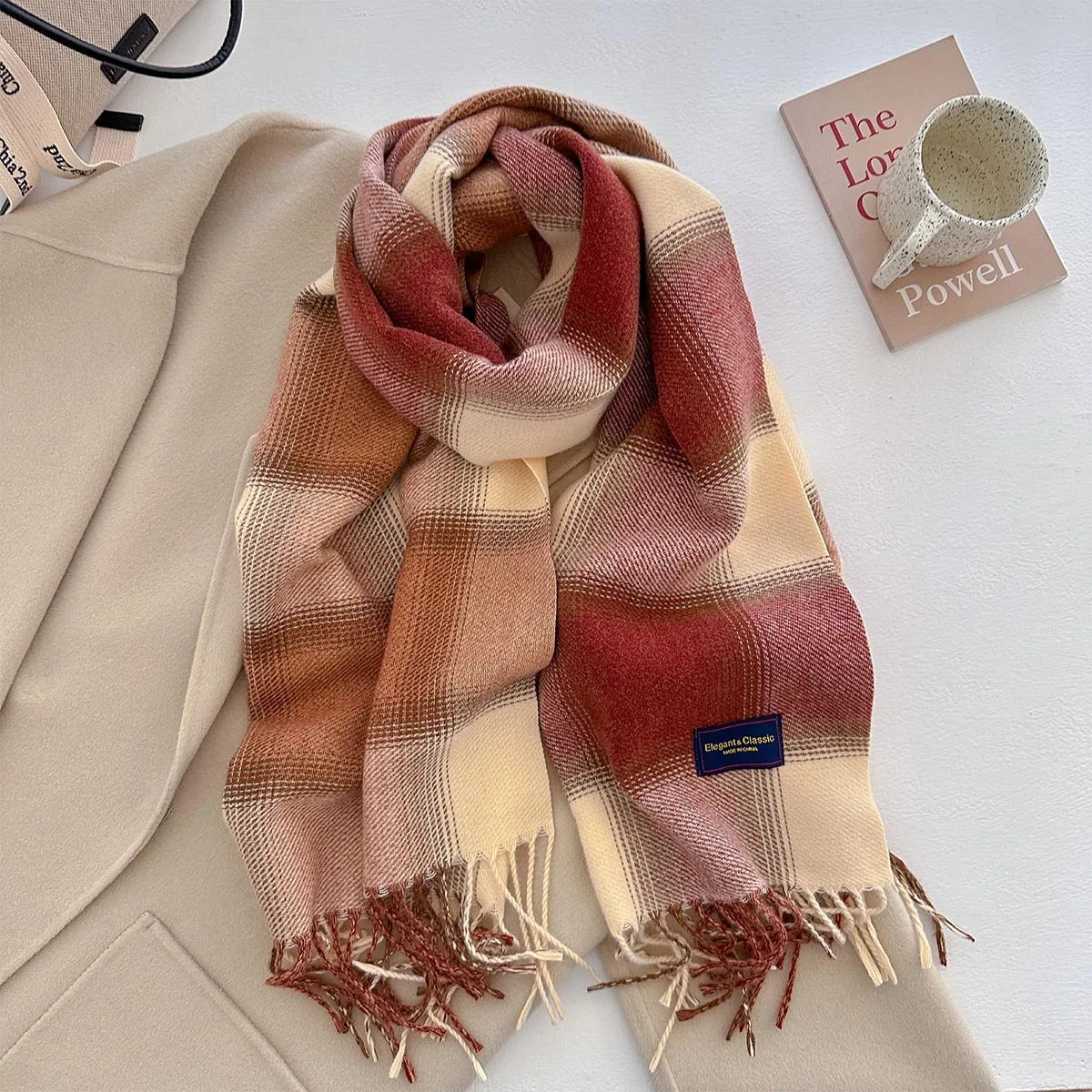 100 Color Autumn Winter Classic Plaid Scarf Women Cashmere Tassels Scarves Thickened Warm Shawl Windproof Pashmina Neckerchief