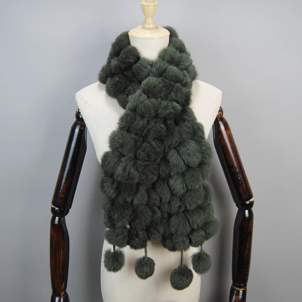 2025 Women Winter Warm Real Rabbit Fur Scarf Hot Sale Natural Rabbit Fur Muffler Lady 100% Genuine Fur Scarves Wholesale Retail