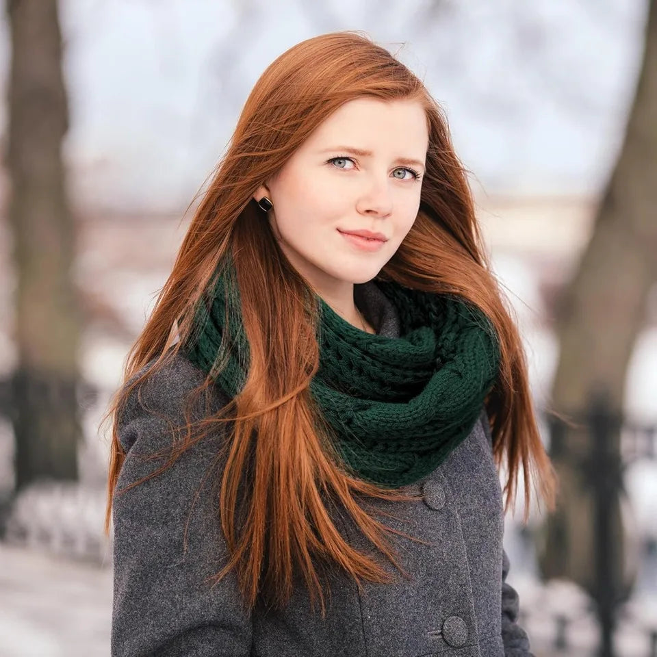 1pc Winter Warm Scarf for Women,Windproof Stylish Color-blocked  Scarves for Cold Weather,Warm Knit Winter Circle Loop Scarves