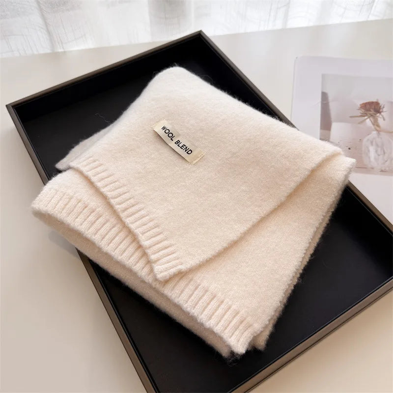 Luxury Korea Styles Solid Color Winter Warm Knitted Scarf Women Simple Shawls Lady Soft Wraps Neckerchief Cashmere Pashmina