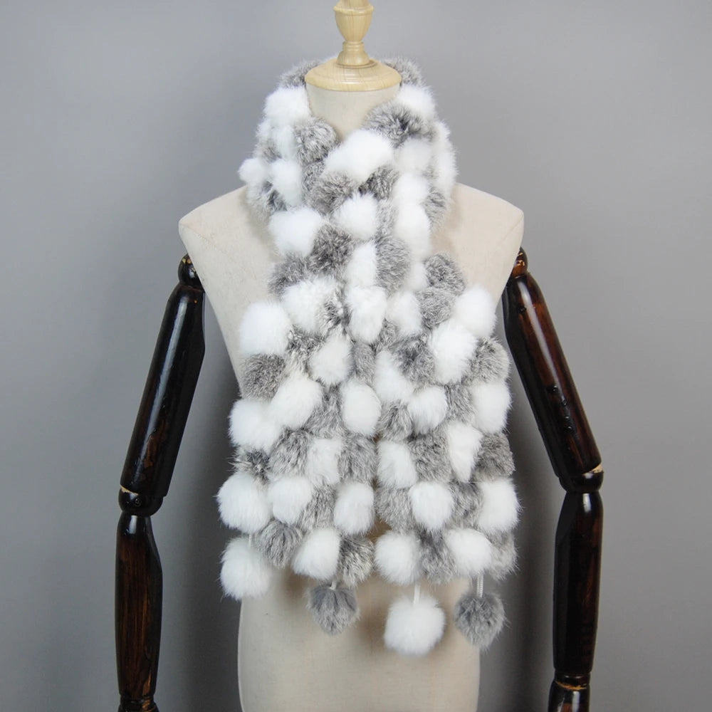 2025 Women Winter Warm Real Rabbit Fur Scarf Hot Sale Natural Rabbit Fur Muffler Lady 100% Genuine Fur Scarves Wholesale Retail