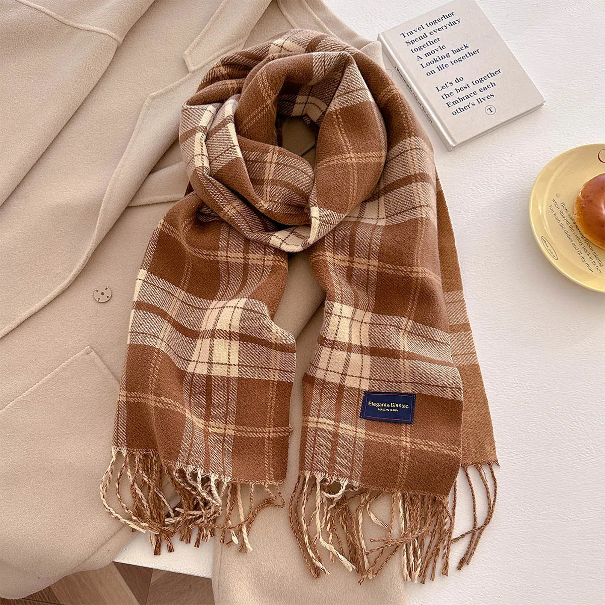 100 Color Autumn Winter Classic Plaid Scarf Women Cashmere Tassels Scarves Thickened Warm Shawl Windproof Pashmina Neckerchief