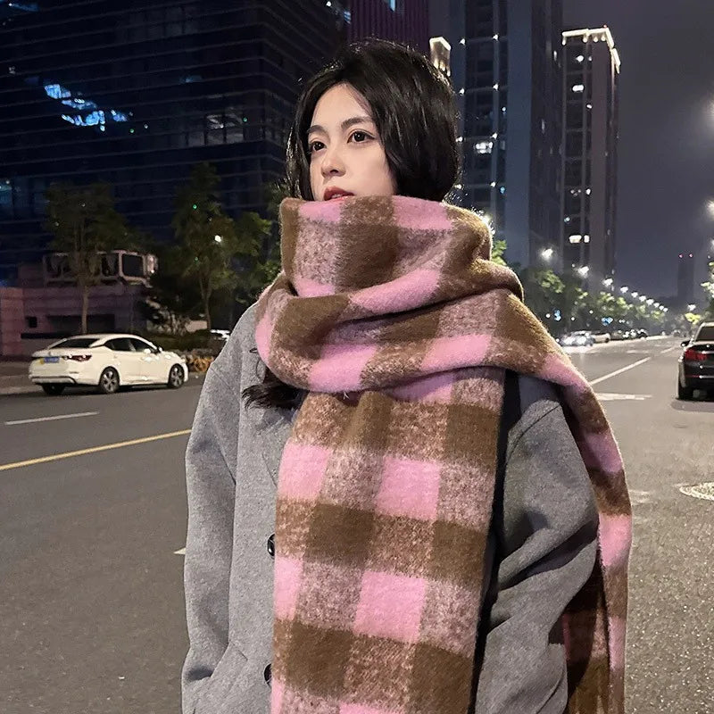 Purple Plaid Scarf Women's Autumn and Winter Korean Atmosphere Thickened and Kept Warm High-end Scarf Shawl Tide