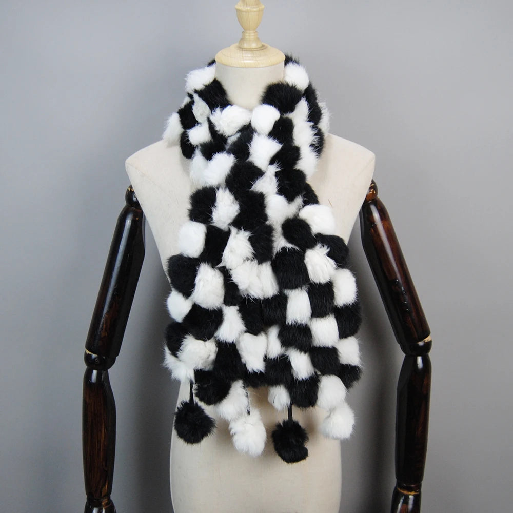 2025 Women Winter Warm Real Rabbit Fur Scarf Hot Sale Natural Rabbit Fur Muffler Lady 100% Genuine Fur Scarves Wholesale Retail