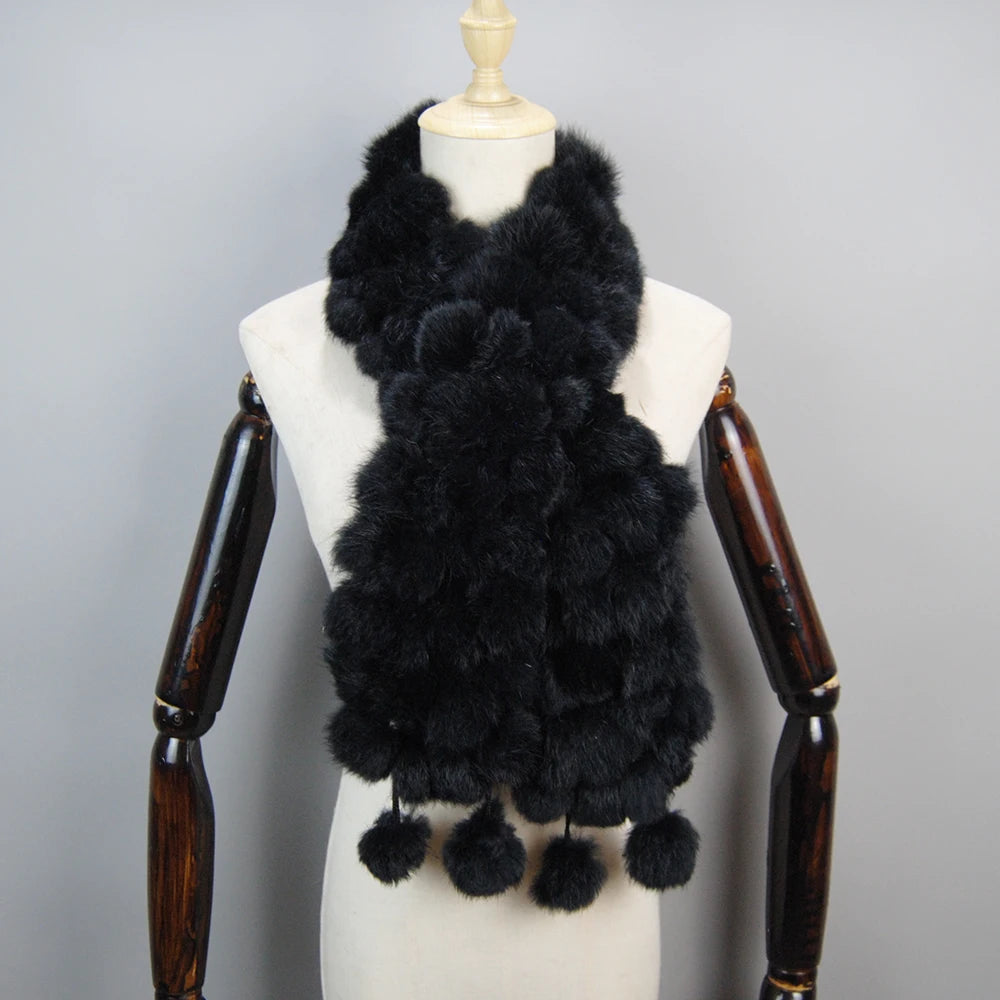2025 Women Winter Warm Real Rabbit Fur Scarf Hot Sale Natural Rabbit Fur Muffler Lady 100% Genuine Fur Scarves Wholesale Retail