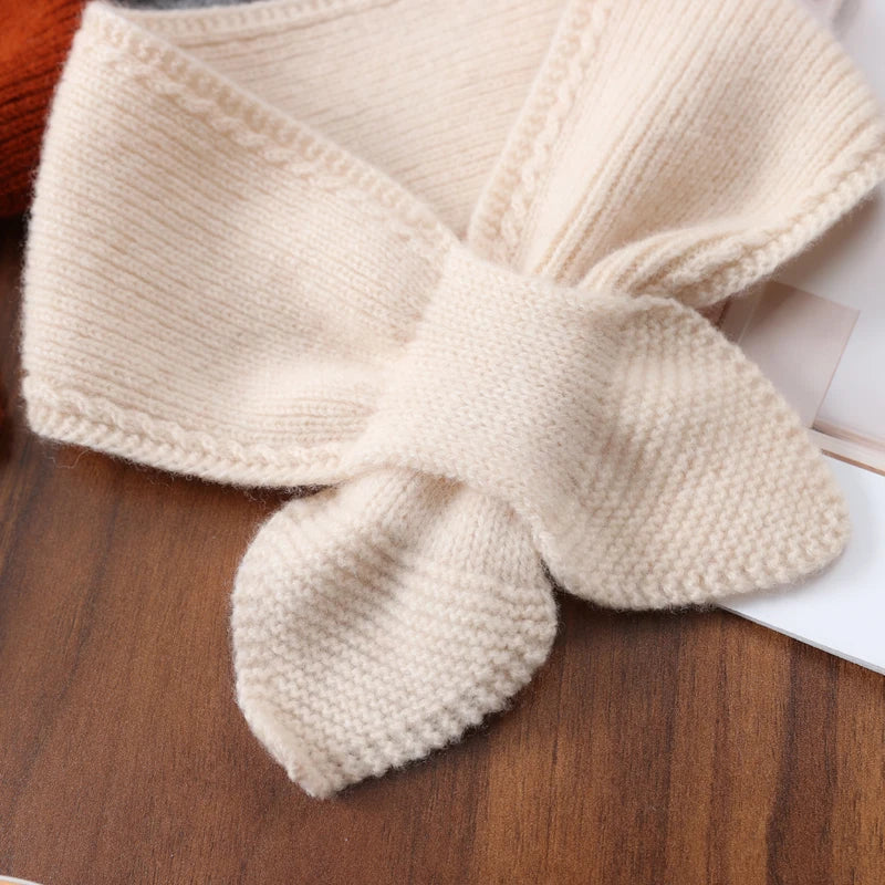 100%Wool Ring Scarf For Women Winter Bow Tie Small Cross Scarves Korea Fashion Fake Collar Soft Warm Neckchief Girl 14x70cm