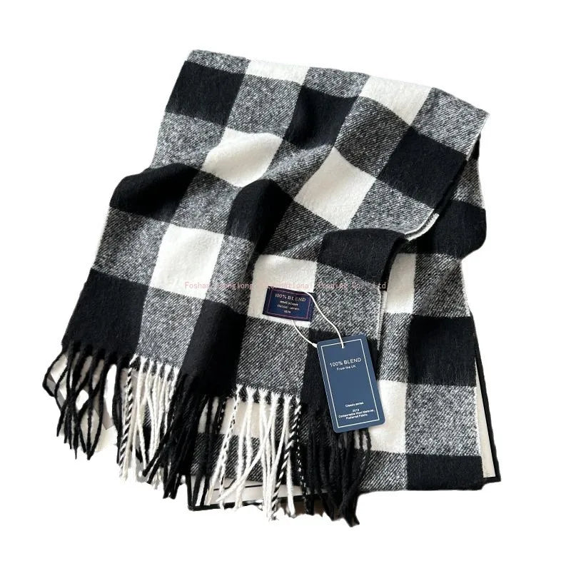 Autumn and winter classic checkered print high-end scarf with ins style for couples, Australian imitation wool texture warmscarf
