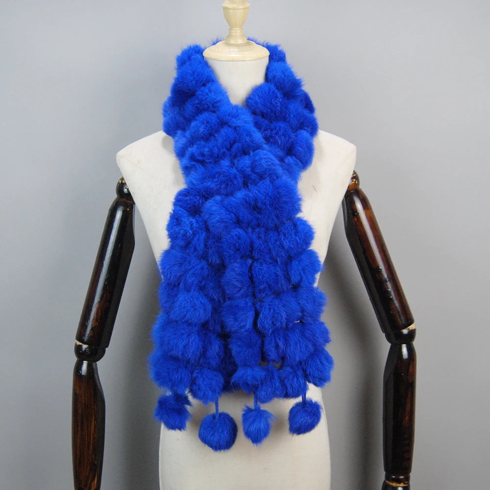2025 Women Winter Warm Real Rabbit Fur Scarf Hot Sale Natural Rabbit Fur Muffler Lady 100% Genuine Fur Scarves Wholesale Retail