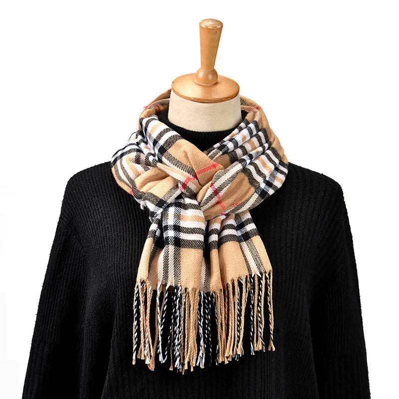 New  Imitation Cashmere Scarf - Student Necktie for Warmth. Trendy British-style Checkered Scarf Suitable for All Occasions