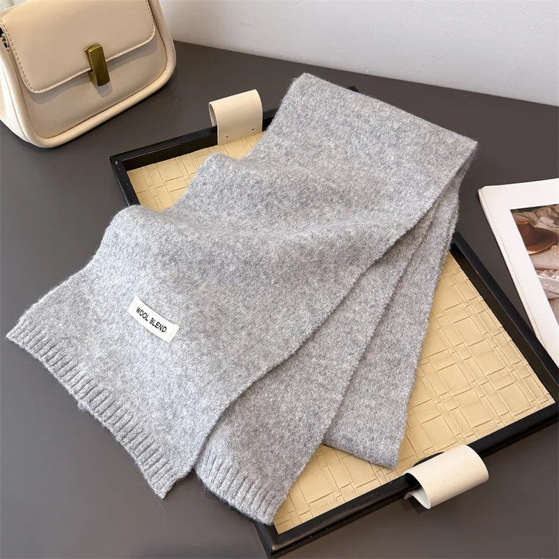 Luxury Korea Styles Solid Color Winter Warm Knitted Scarf Women Simple Shawls Lady Soft Wraps Neckerchief Cashmere Pashmina