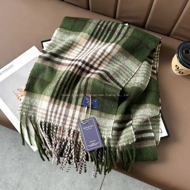 Autumn and winter classic checkered print high-end scarf with ins style for couples, Australian imitation wool texture warmscarf