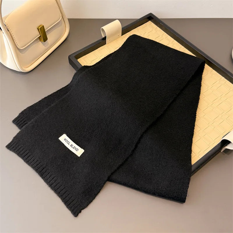 Luxury Korea Styles Solid Color Winter Warm Knitted Scarf Women Simple Shawls Lady Soft Wraps Neckerchief Cashmere Pashmina