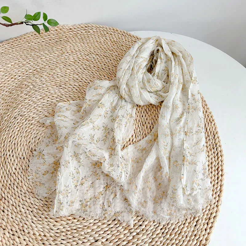 100% linen elegant printed spring/summer/autumn thin neck protection and sun protection women's scarf