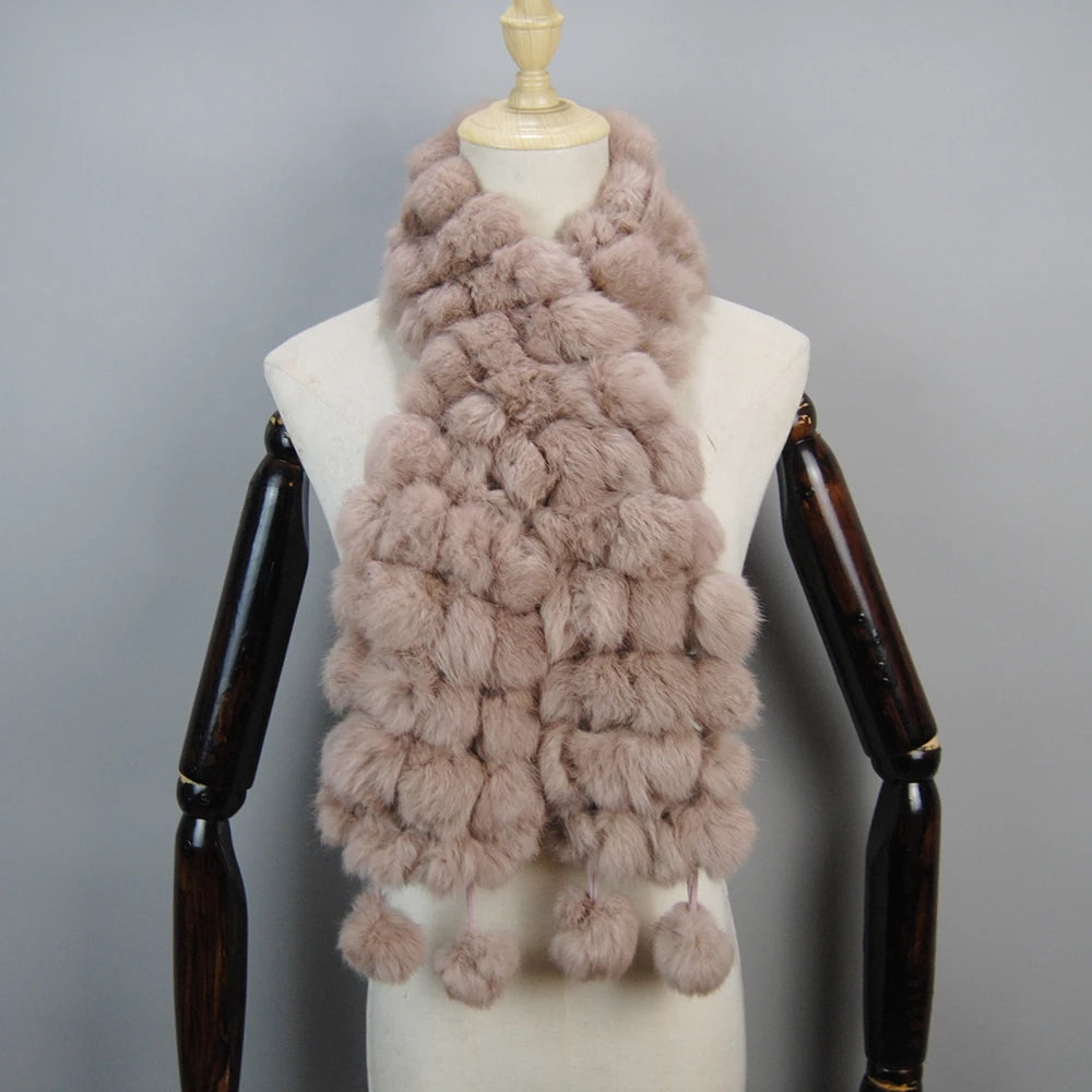 2025 Women Winter Warm Real Rabbit Fur Scarf Hot Sale Natural Rabbit Fur Muffler Lady 100% Genuine Fur Scarves Wholesale Retail