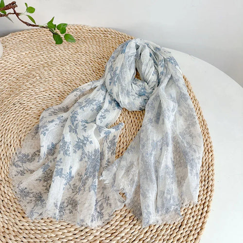 100% linen elegant printed spring/summer/autumn thin neck protection and sun protection women's scarf