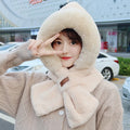 1 Piece of Winter New Hat Scarf One-piece Plush Hat for Women Cycling, Thickened and Plush Ear Protection, Cross Neck Warm Hat