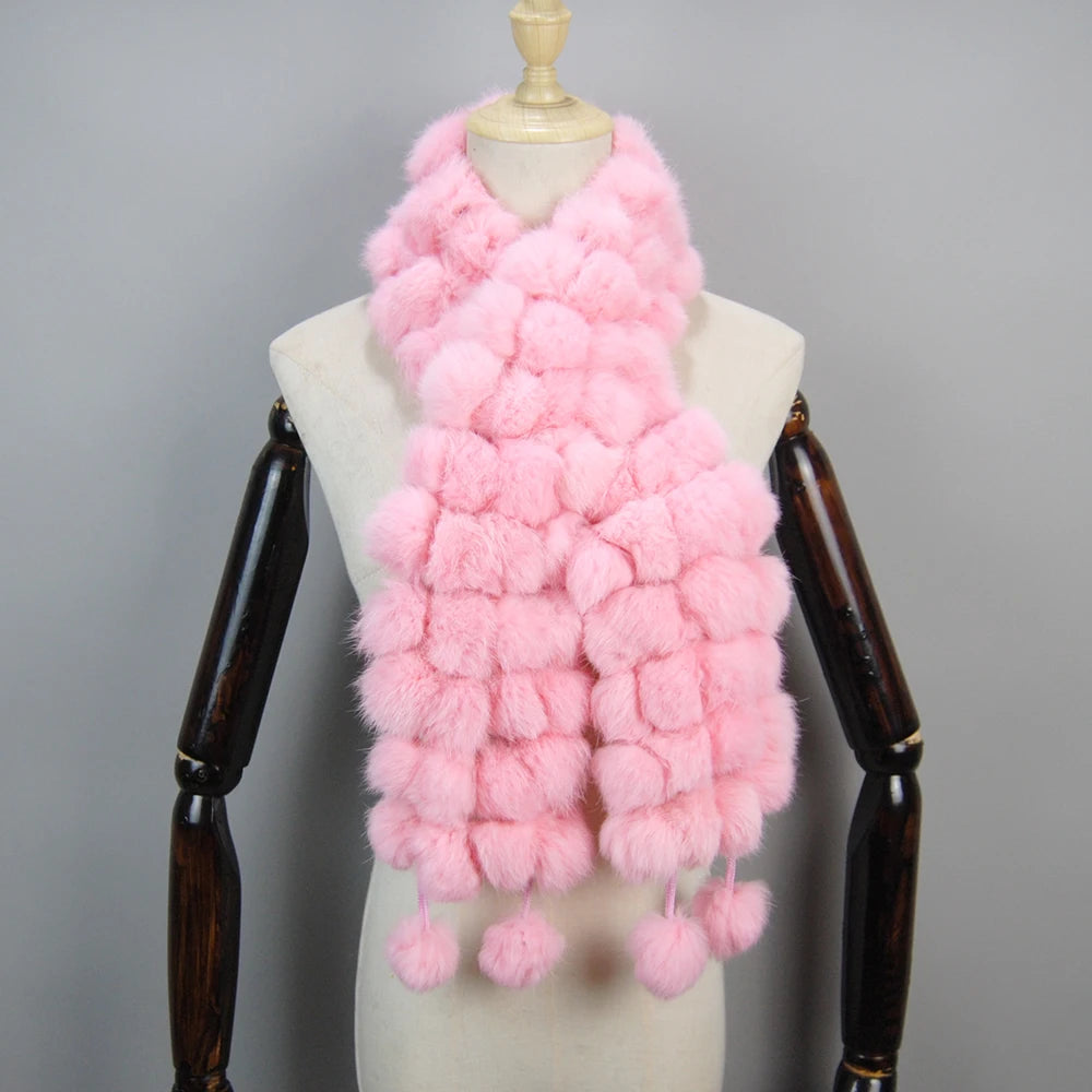 2025 Women Winter Warm Real Rabbit Fur Scarf Hot Sale Natural Rabbit Fur Muffler Lady 100% Genuine Fur Scarves Wholesale Retail