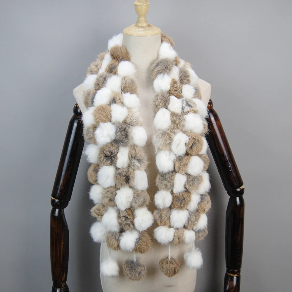 2025 Women Winter Warm Real Rabbit Fur Scarf Hot Sale Natural Rabbit Fur Muffler Lady 100% Genuine Fur Scarves Wholesale Retail