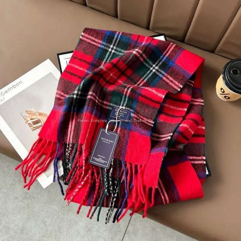 Autumn and winter classic checkered print high-end scarf with ins style for couples, Australian imitation wool texture warmscarf