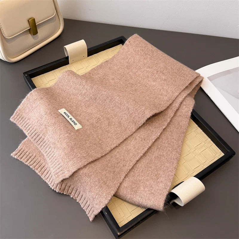 Luxury Korea Styles Solid Color Winter Warm Knitted Scarf Women Simple Shawls Lady Soft Wraps Neckerchief Cashmere Pashmina