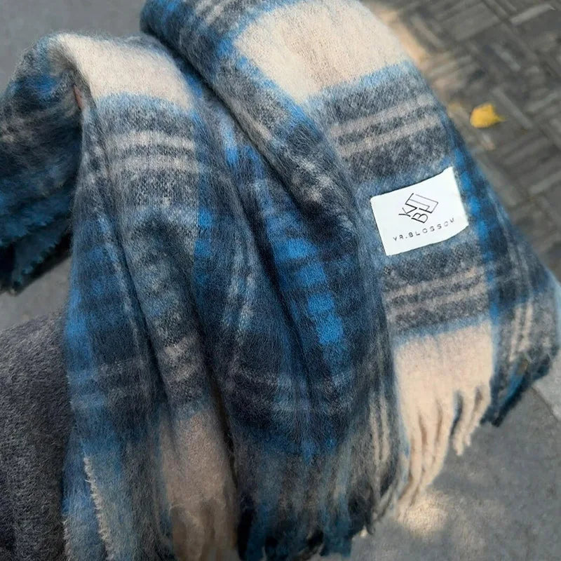 Purple Plaid Scarf Women's Autumn and Winter Korean Atmosphere Thickened and Kept Warm High-end Scarf Shawl Tide