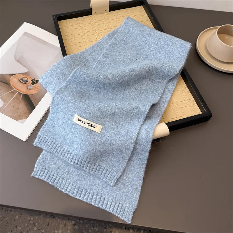 Luxury Korea Styles Solid Color Winter Warm Knitted Scarf Women Simple Shawls Lady Soft Wraps Neckerchief Cashmere Pashmina