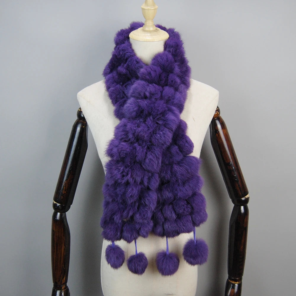 2025 Women Winter Warm Real Rabbit Fur Scarf Hot Sale Natural Rabbit Fur Muffler Lady 100% Genuine Fur Scarves Wholesale Retail