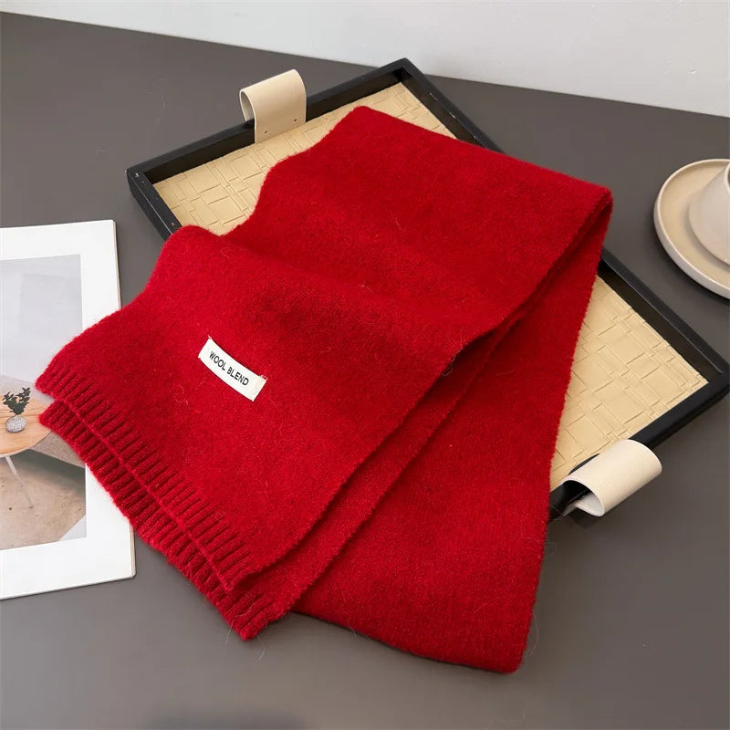Luxury Korea Styles Solid Color Winter Warm Knitted Scarf Women Simple Shawls Lady Soft Wraps Neckerchief Cashmere Pashmina