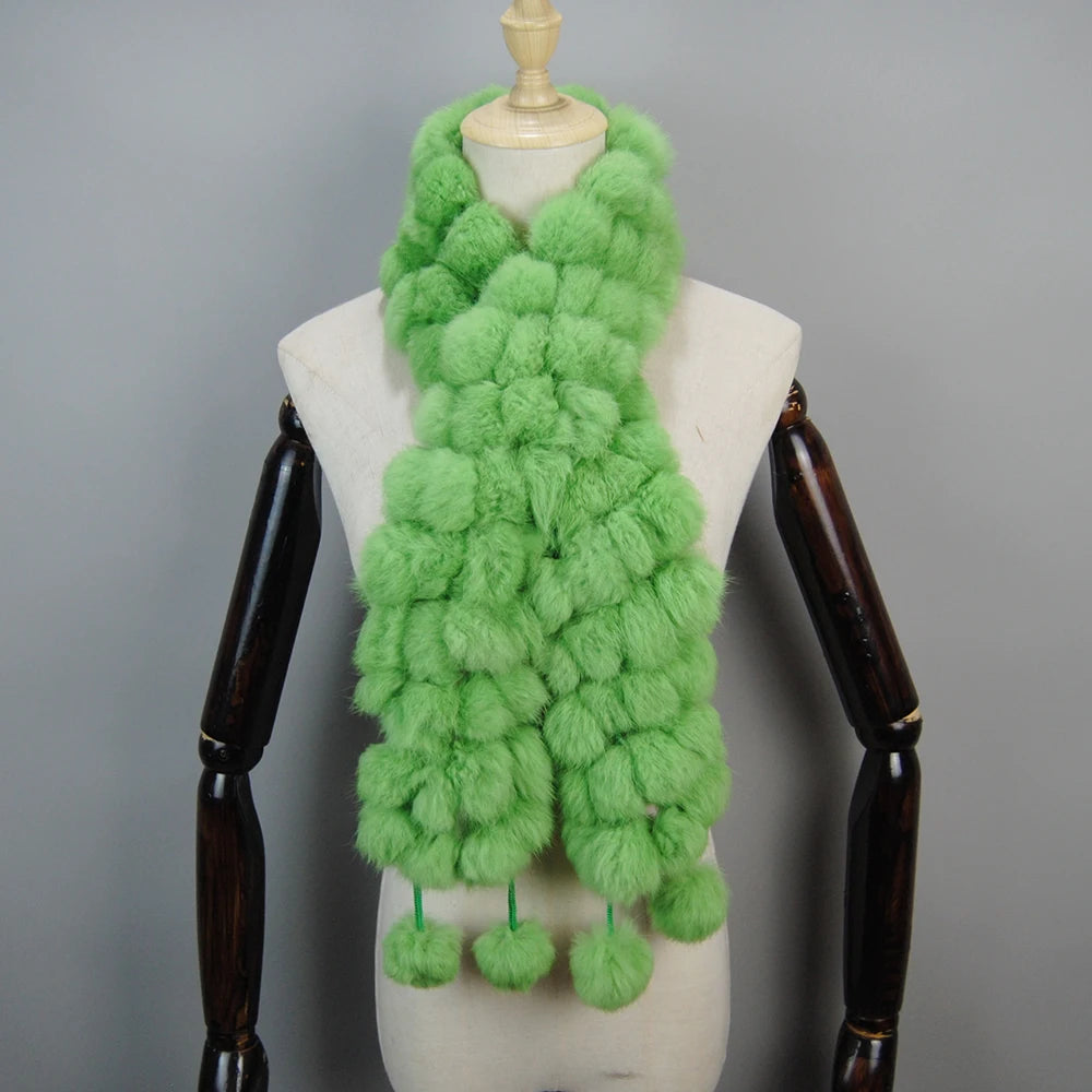 2025 Women Winter Warm Real Rabbit Fur Scarf Hot Sale Natural Rabbit Fur Muffler Lady 100% Genuine Fur Scarves Wholesale Retail