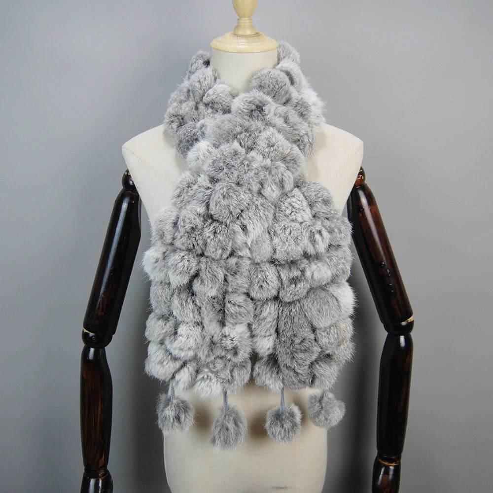 2025 Women Winter Warm Real Rabbit Fur Scarf Hot Sale Natural Rabbit Fur Muffler Lady 100% Genuine Fur Scarves Wholesale Retail