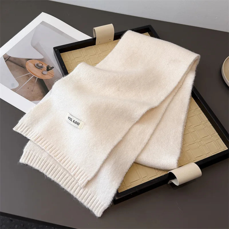 Luxury Korea Styles Solid Color Winter Warm Knitted Scarf Women Simple Shawls Lady Soft Wraps Neckerchief Cashmere Pashmina