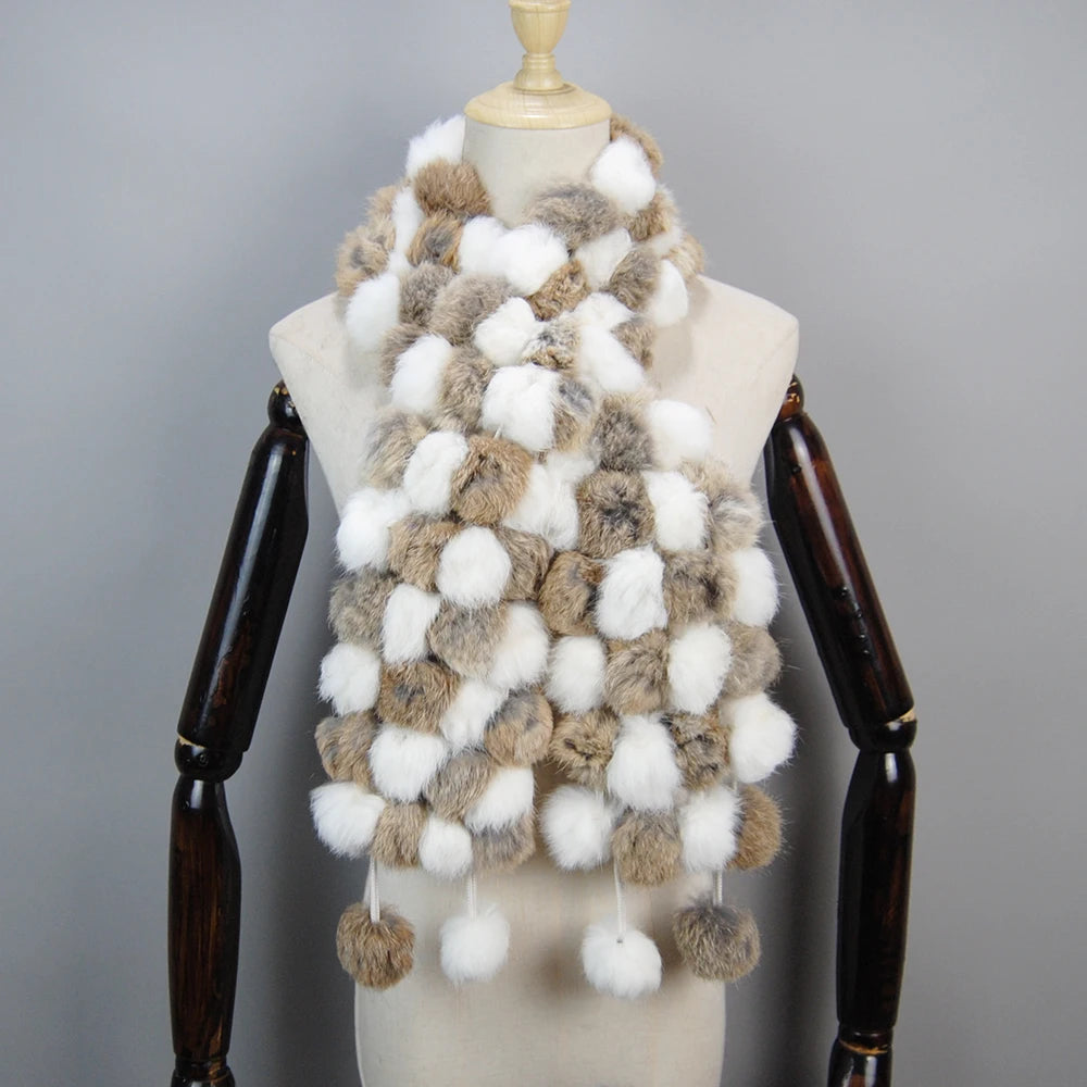 2025 Women Winter Warm Real Rabbit Fur Scarf Hot Sale Natural Rabbit Fur Muffler Lady 100% Genuine Fur Scarves Wholesale Retail