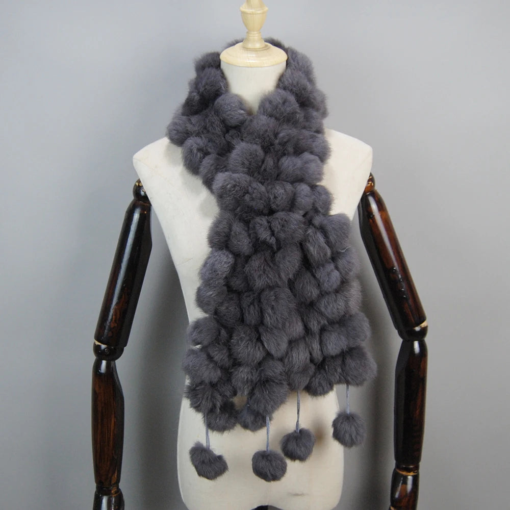 2025 Women Winter Warm Real Rabbit Fur Scarf Hot Sale Natural Rabbit Fur Muffler Lady 100% Genuine Fur Scarves Wholesale Retail