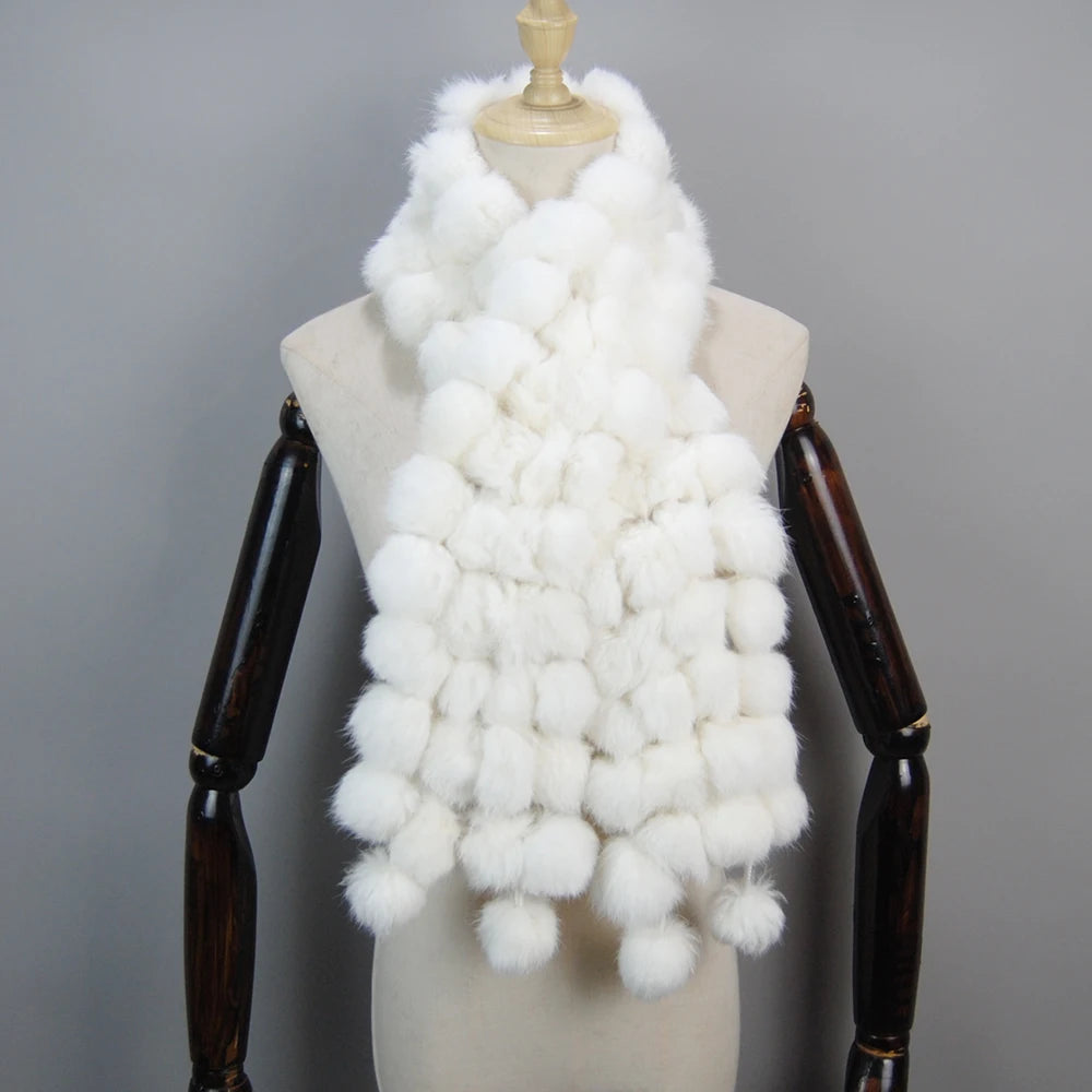 2025 Women Winter Warm Real Rabbit Fur Scarf Hot Sale Natural Rabbit Fur Muffler Lady 100% Genuine Fur Scarves Wholesale Retail