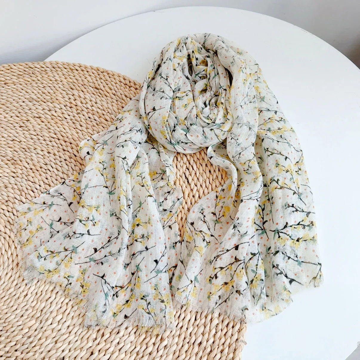 100% linen elegant printed spring/summer/autumn thin neck protection and sun protection women's scarf