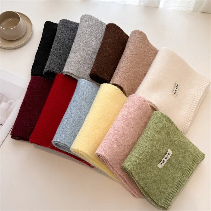 Luxury Korea Styles Solid Color Winter Warm Knitted Scarf Women Simple Shawls Lady Soft Wraps Neckerchief Cashmere Pashmina