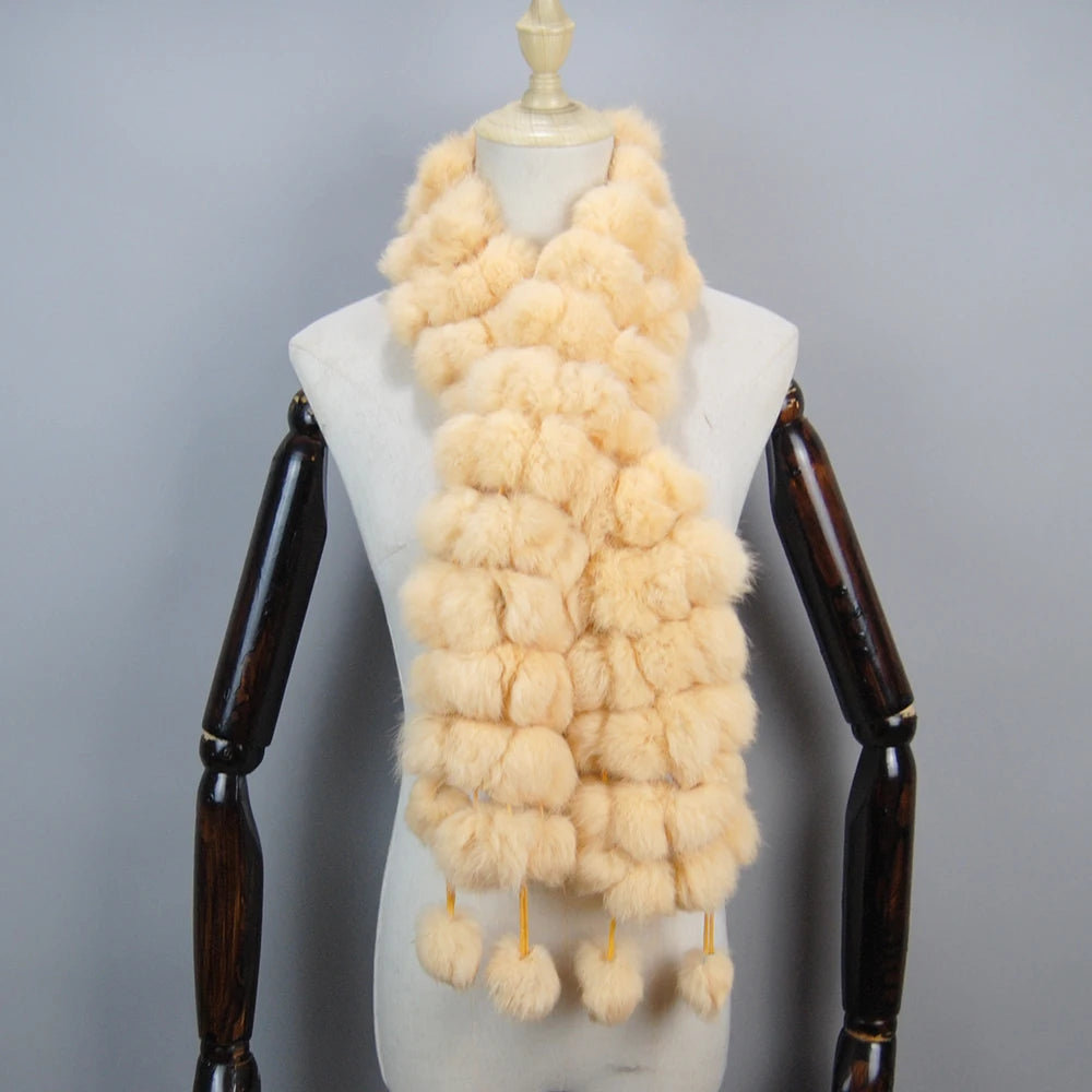 2025 Women Winter Warm Real Rabbit Fur Scarf Hot Sale Natural Rabbit Fur Muffler Lady 100% Genuine Fur Scarves Wholesale Retail