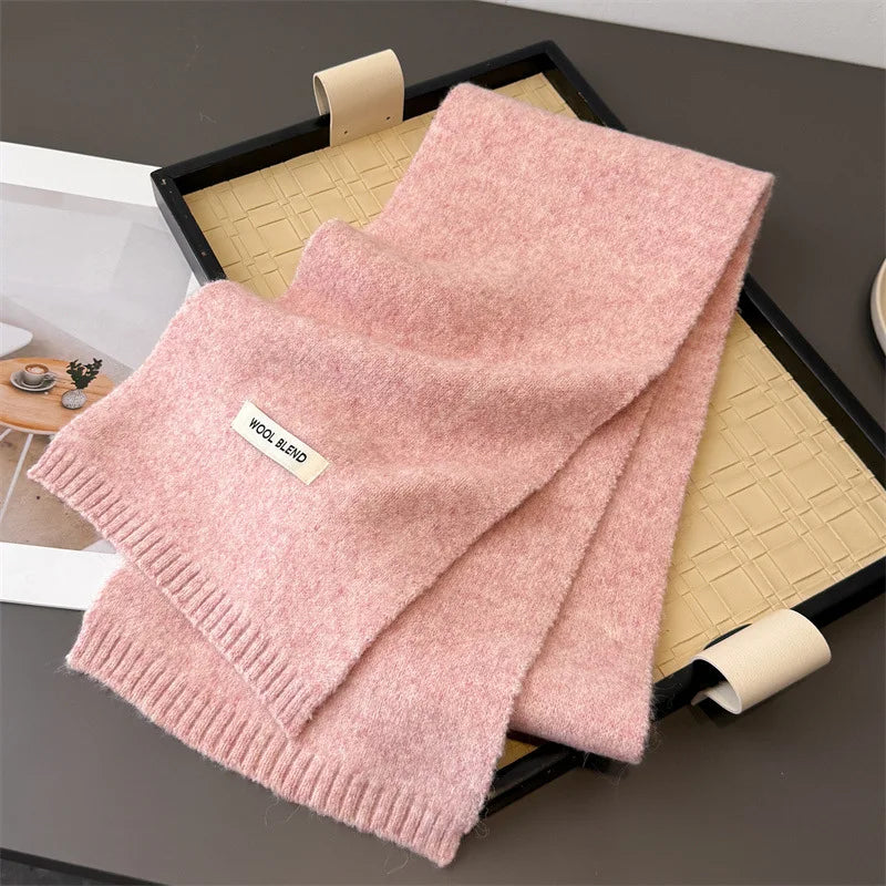 Luxury Korea Styles Solid Color Winter Warm Knitted Scarf Women Simple Shawls Lady Soft Wraps Neckerchief Cashmere Pashmina