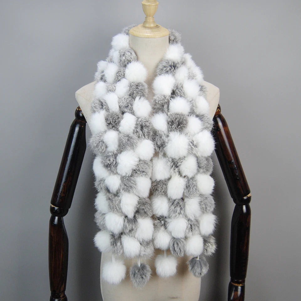 2025 Women Winter Warm Real Rabbit Fur Scarf Hot Sale Natural Rabbit Fur Muffler Lady 100% Genuine Fur Scarves Wholesale Retail