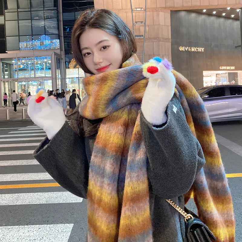 Purple Plaid Scarf Women's Autumn and Winter Korean Atmosphere Thickened and Kept Warm High-end Scarf Shawl Tide