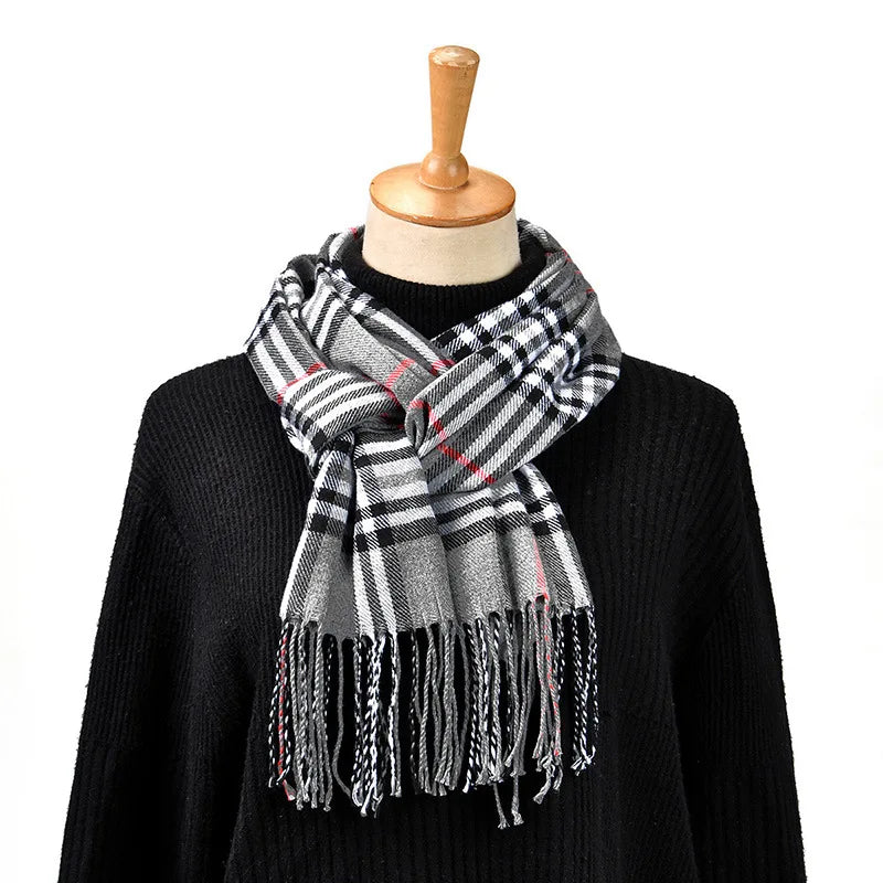 New  Imitation Cashmere Scarf - Student Necktie for Warmth. Trendy British-style Checkered Scarf Suitable for All Occasions