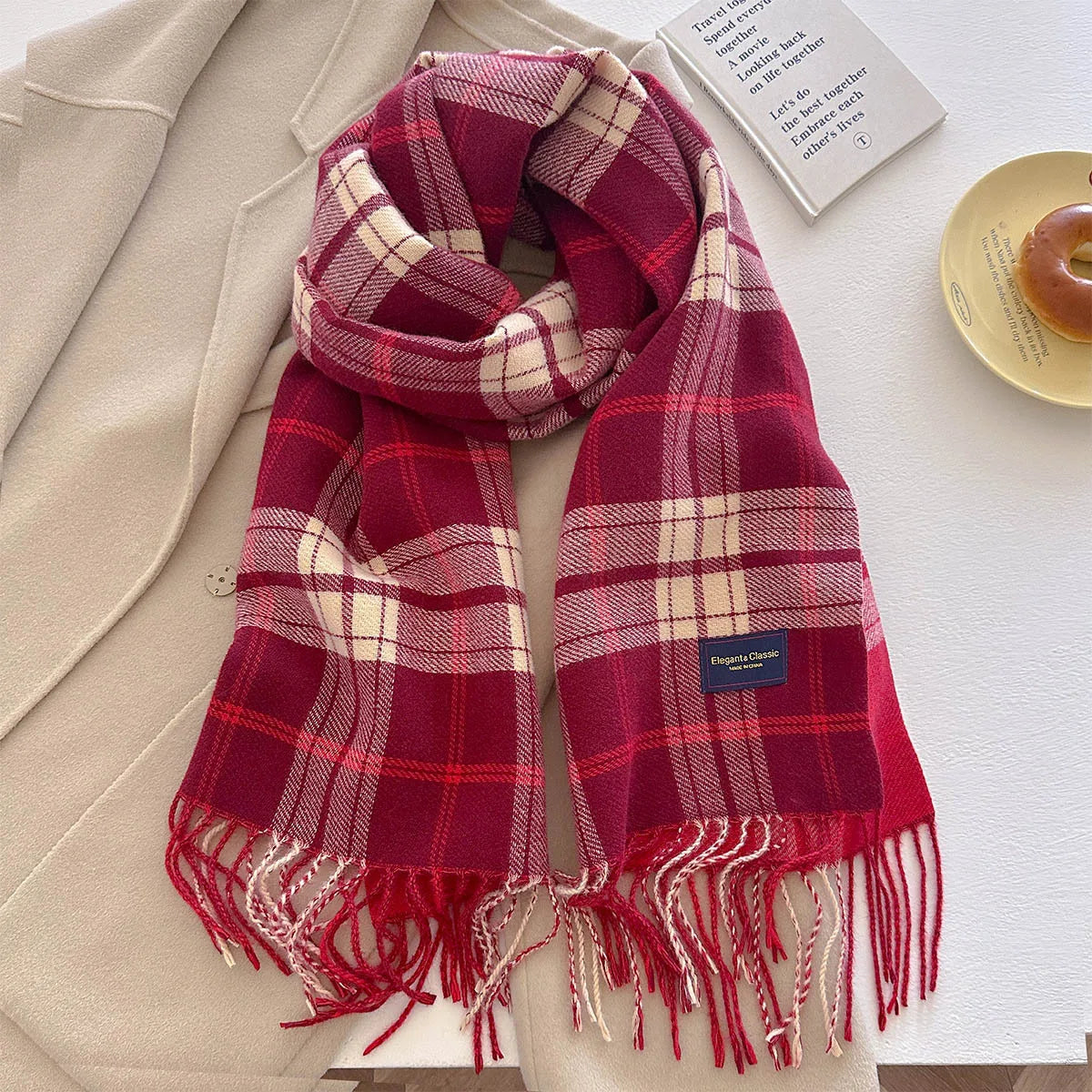 100 Color Autumn Winter Classic Plaid Scarf Women Cashmere Tassels Scarves Thickened Warm Shawl Windproof Pashmina Neckerchief