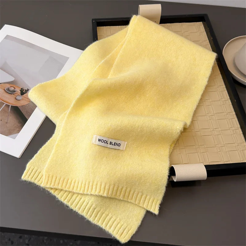 Luxury Korea Styles Solid Color Winter Warm Knitted Scarf Women Simple Shawls Lady Soft Wraps Neckerchief Cashmere Pashmina