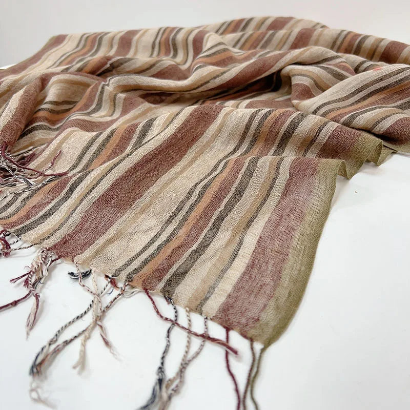 Cotton Linen Blend Stripe Fashion Scarf