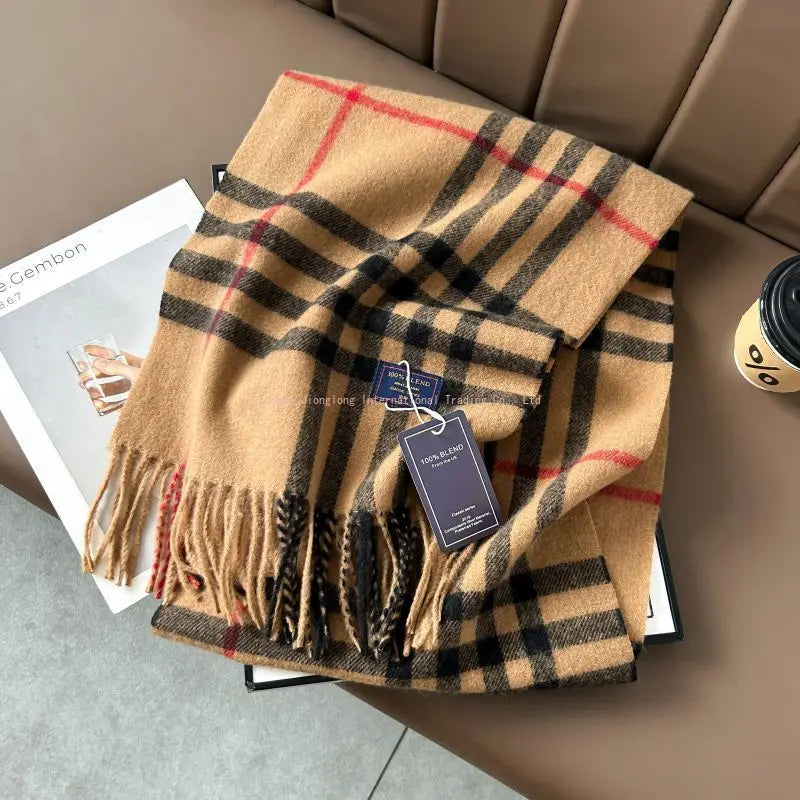 Autumn and winter classic checkered print high-end scarf with ins style for couples, Australian imitation wool texture warmscarf