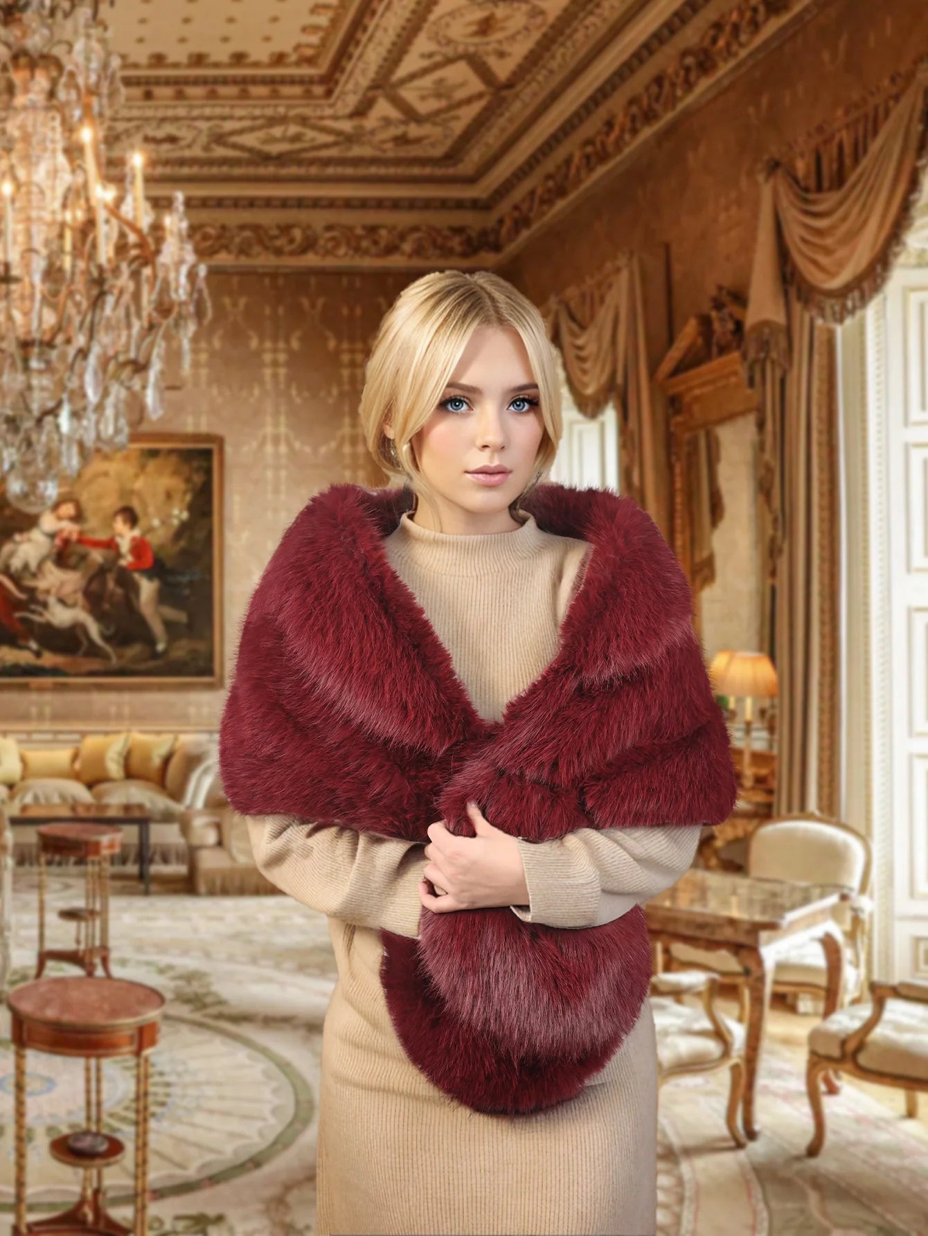 A Handmade Polyester Imitation Fox Fur Women's Fashion Shawl Wedding Party Party Clothing Warm Wear
