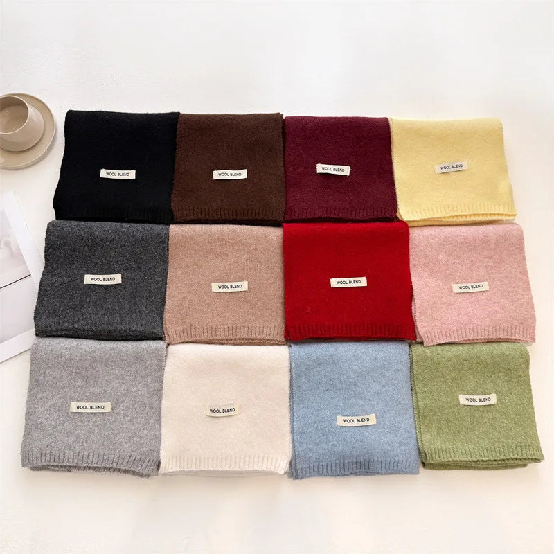 Luxury Korea Styles Solid Color Winter Warm Knitted Scarf Women Simple Shawls Lady Soft Wraps Neckerchief Cashmere Pashmina