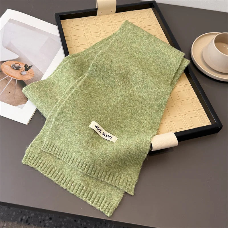 Luxury Korea Styles Solid Color Winter Warm Knitted Scarf Women Simple Shawls Lady Soft Wraps Neckerchief Cashmere Pashmina